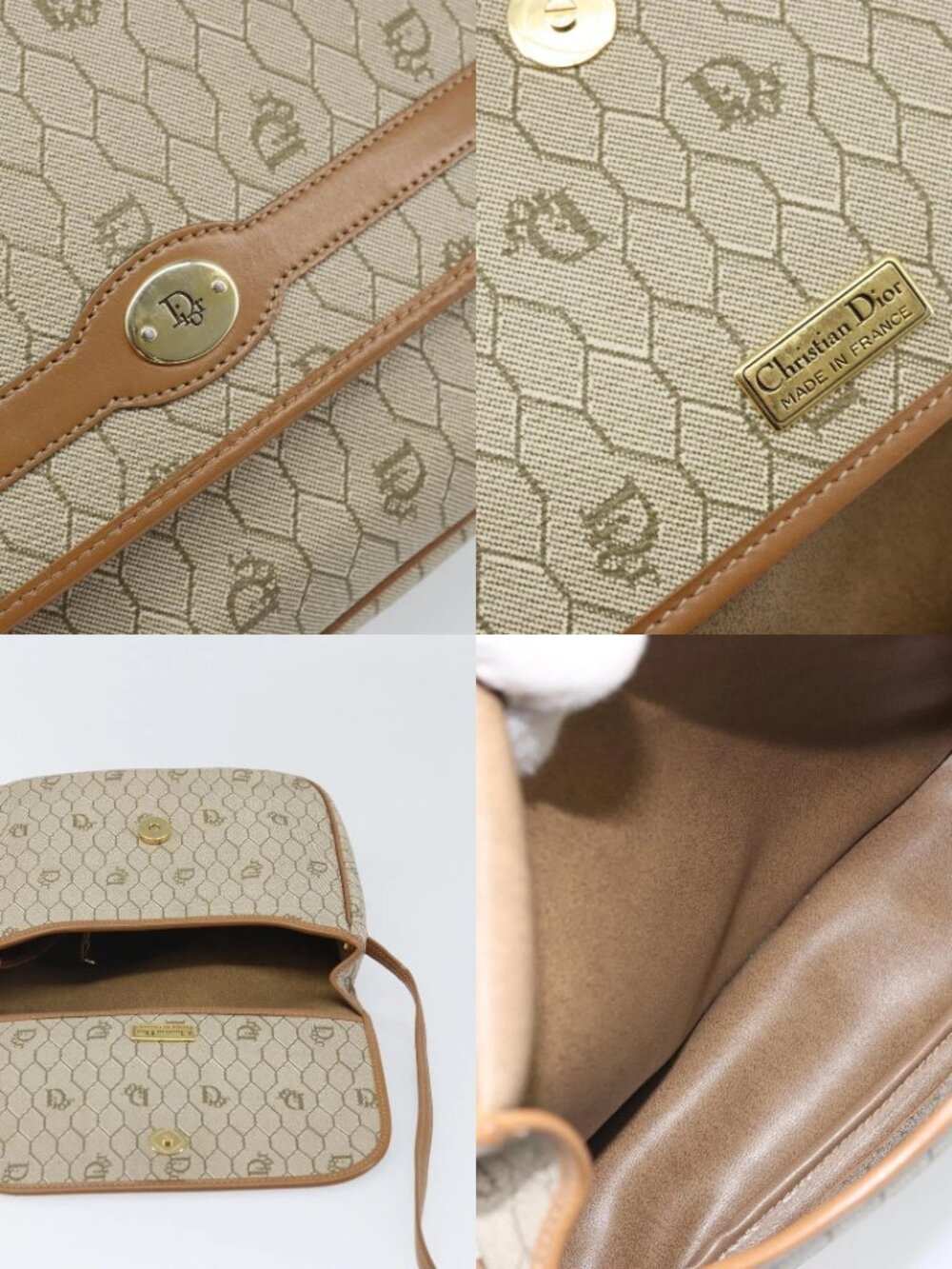 Christian Dior Honeycomb Canvas Shoulder Bag PVC Beige Gold Auth ka2352 - Picture 15 of 15